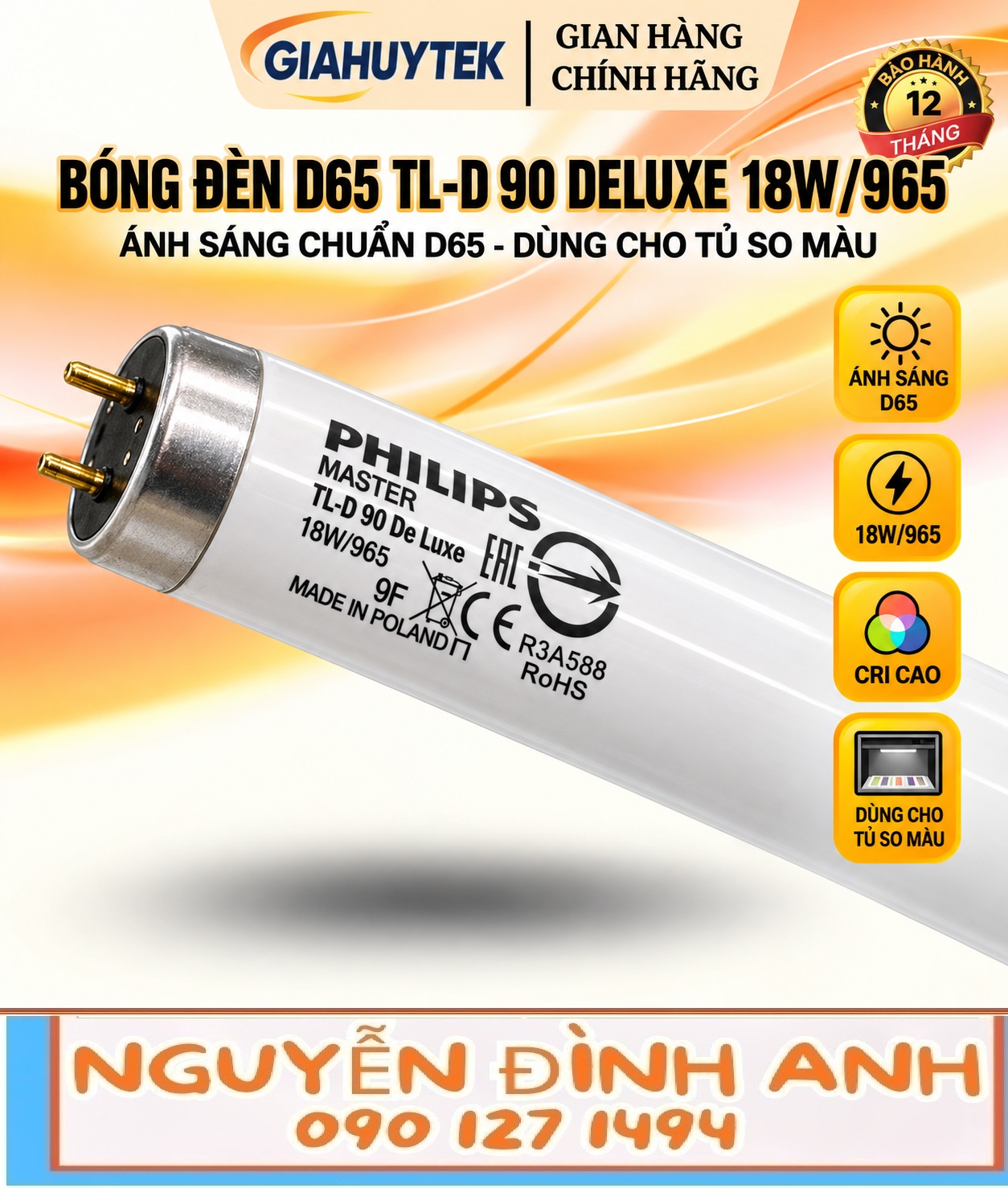 Bóng đèn D65 Philips TL-D 90 De Luxe 18W/965 – Nguyễn Đình Anh 090 127 1494