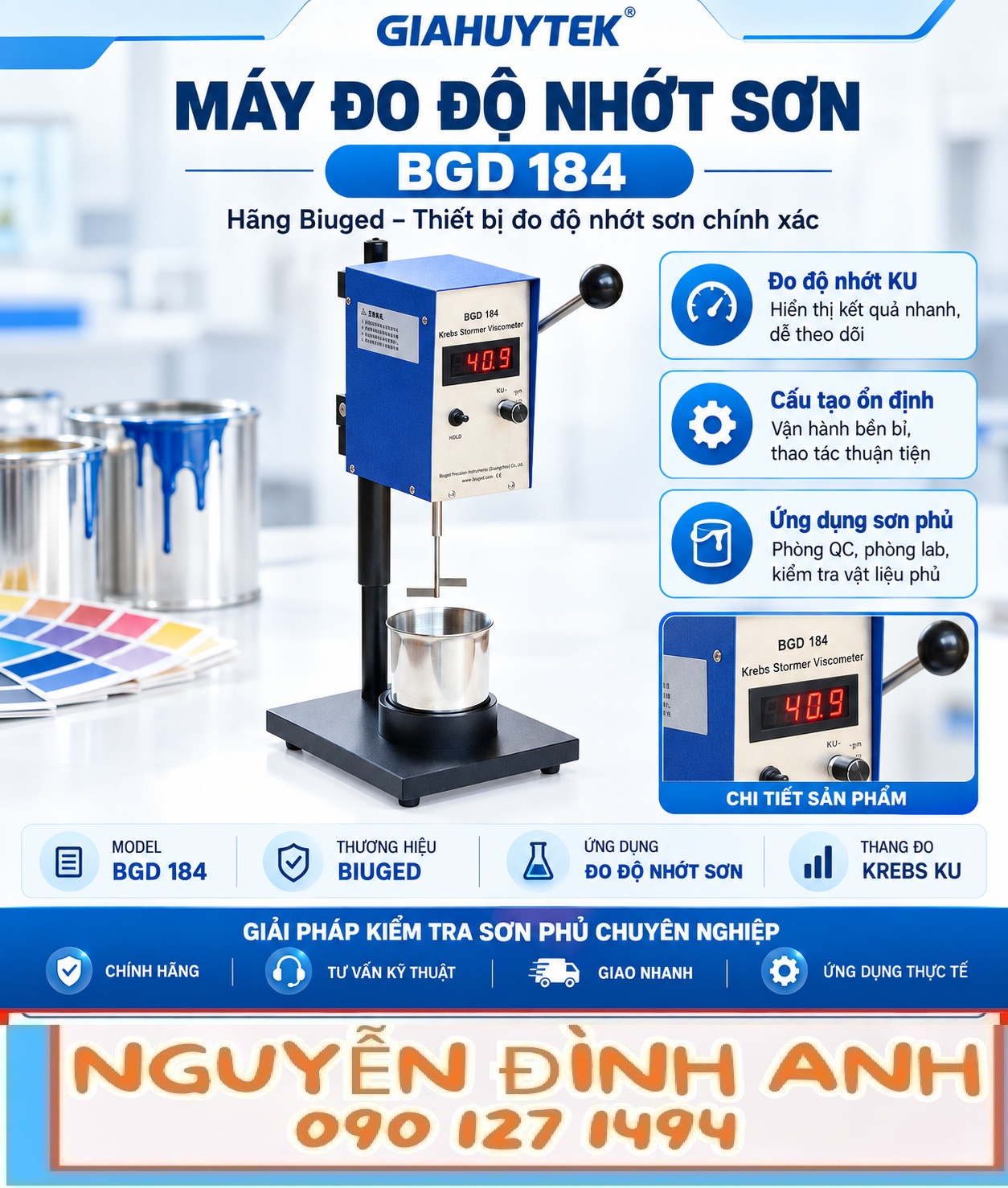 Máy đo độ nhớt sơn Biuged BGD 184 với cánh đo Krebs Stormer và màn hình số